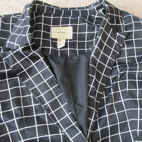 Forever 21 Single Button Blazer Jacket Womens Size Large Black White Check Coat - Picture 4 of 6